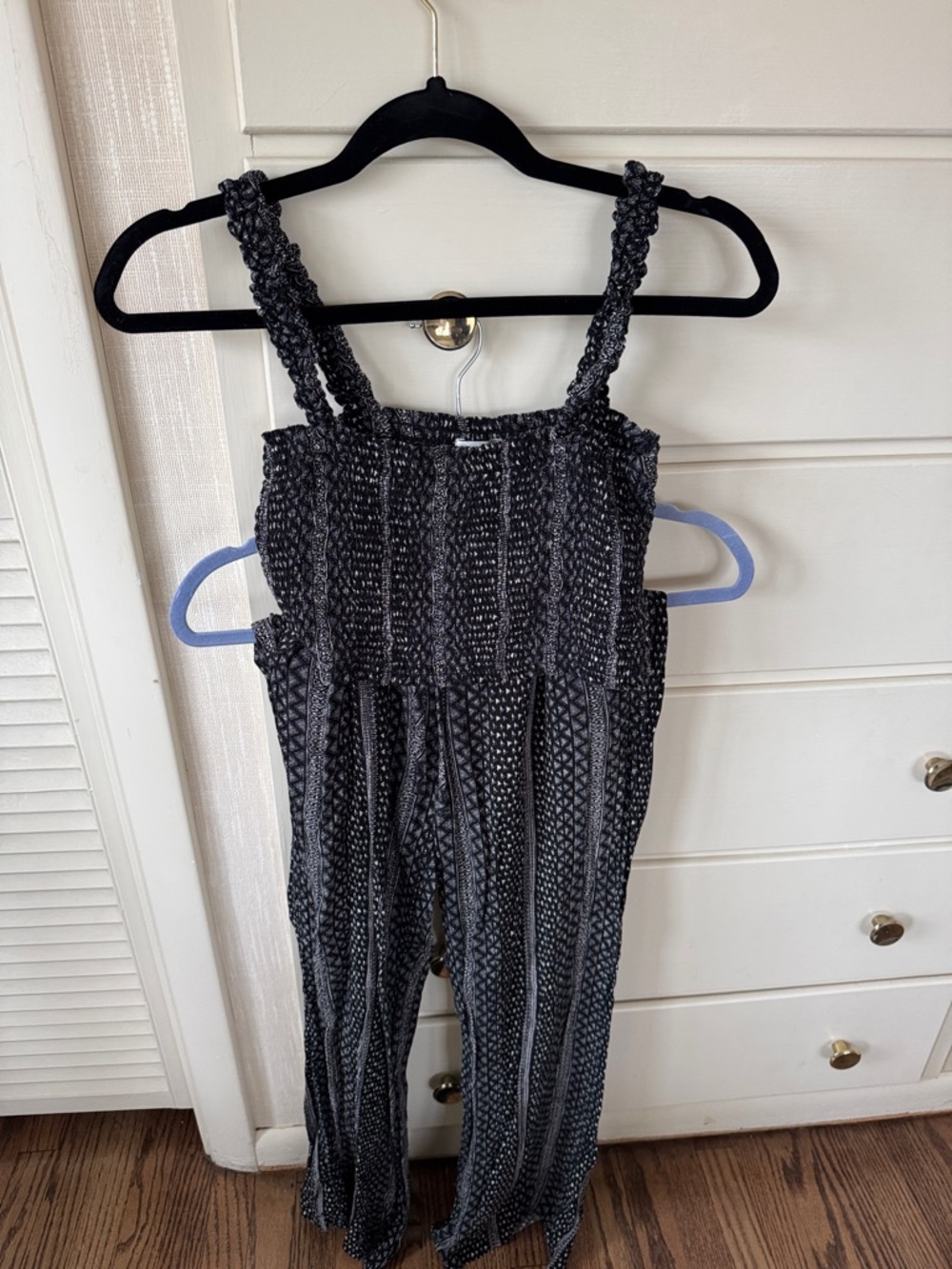 Black & White Smocked Braided-Strap Crop Top